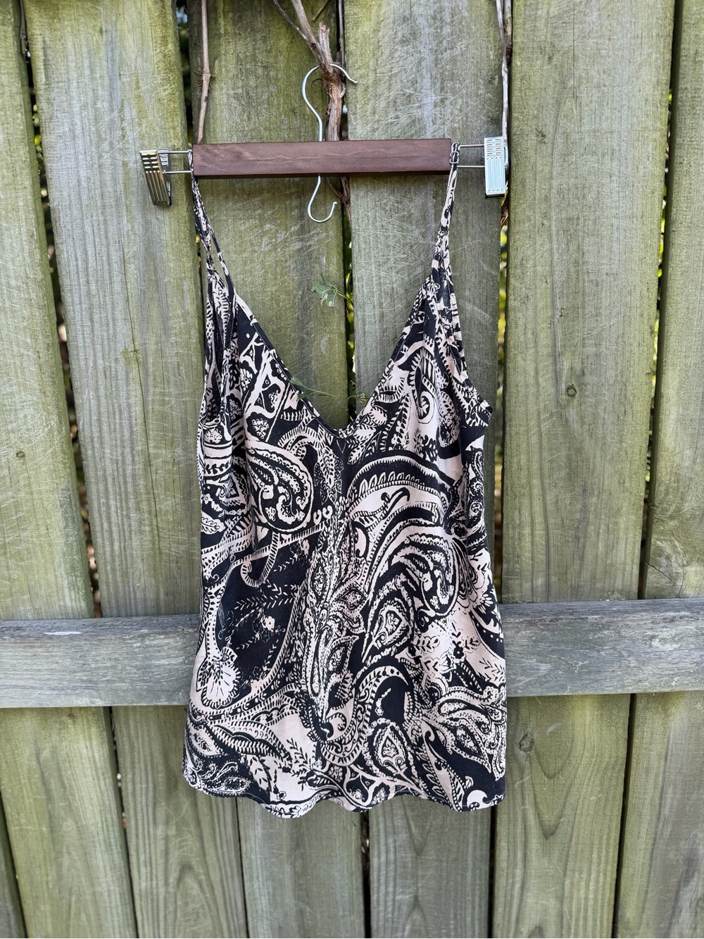 L'AGENCE Black & Cream Paisley Silk Camisole
